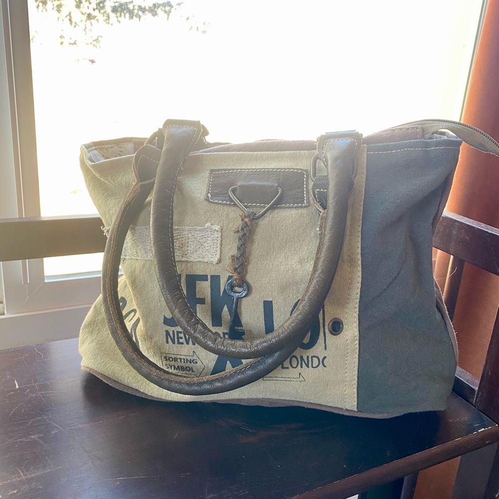 Myra Bag “Trendy" NY Vintage Canvas Handbag Genuine Leather Accents - Picture 12 of 12